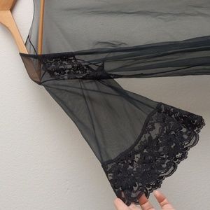 Vintage Sears Sheer Black Lingerie Duster Size Small